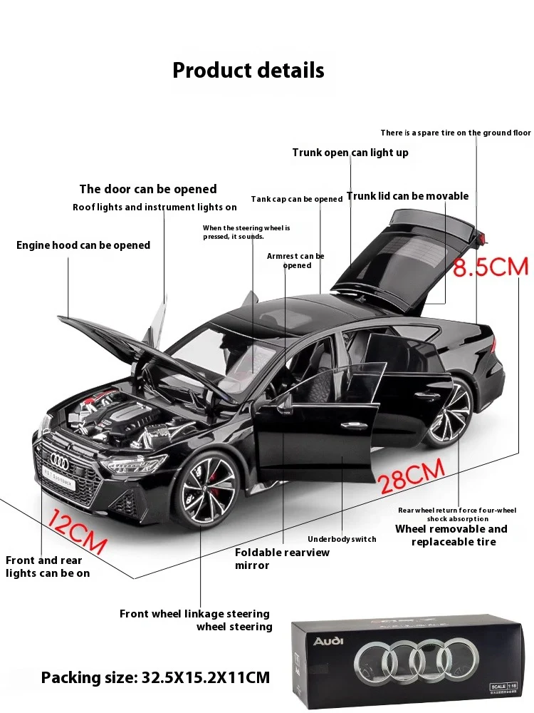 1:24 Audi RS7 Sportback 4-Door Coupe RC Alloy Model - Image 3