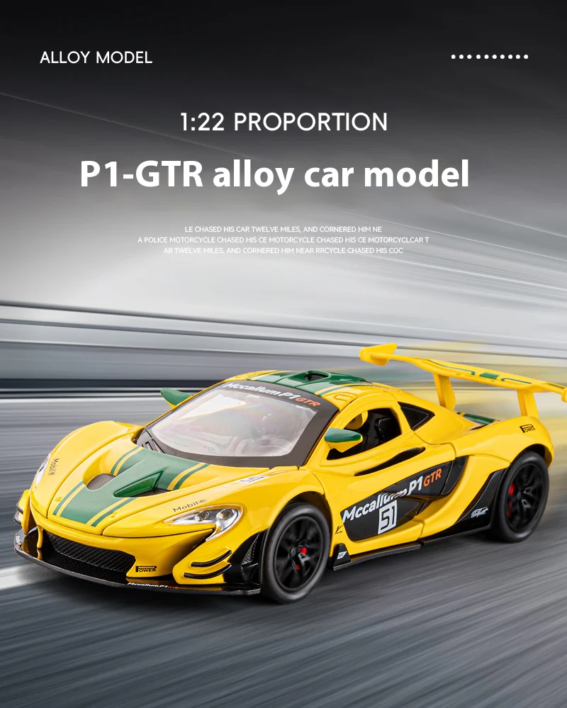 1: 22 Mccallum P1 GTR Alloy Car Model High Simulation Diecasts Toy With Sound and Light Pull Back Vehicles Decoration Toys - Image 4