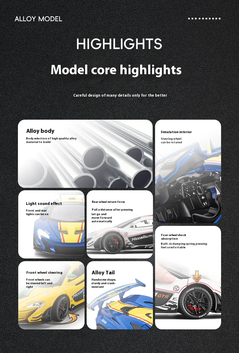 1: 22 Mccallum P1 GTR Alloy Car Model High Simulation Diecasts Toy With Sound and Light Pull Back Vehicles Decoration Toys - Image 5
