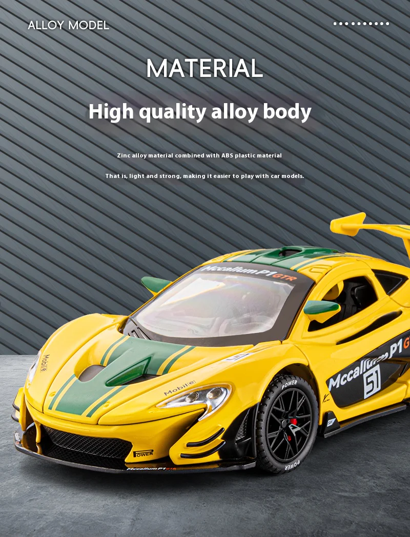 1: 22 Mccallum P1 GTR Alloy Car Model High Simulation Diecasts Toy With Sound and Light Pull Back Vehicles Decoration Toys - Image 6