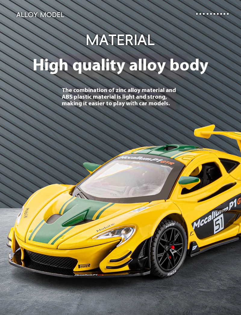 1:22 McLaren P1 GTR Alloy Supercar Model with Sound-Light - Image 6