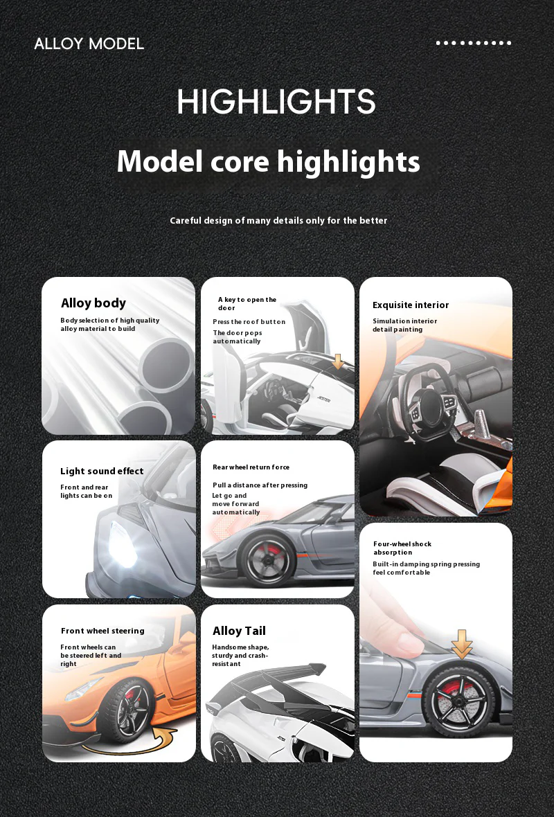 1:22 Scale Jesko Super Car Model Toys Metal Diecast Light Music Pull Back Sports Cars Models - Image 4