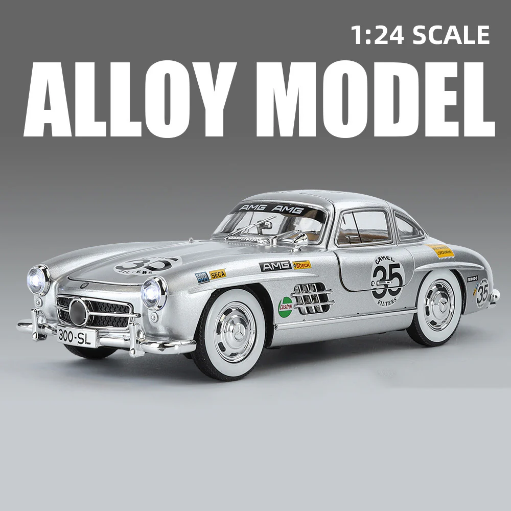 1:24 300SL 35# Vintage Classic Alloy Car Model Diecasts Toy With Sound and Light