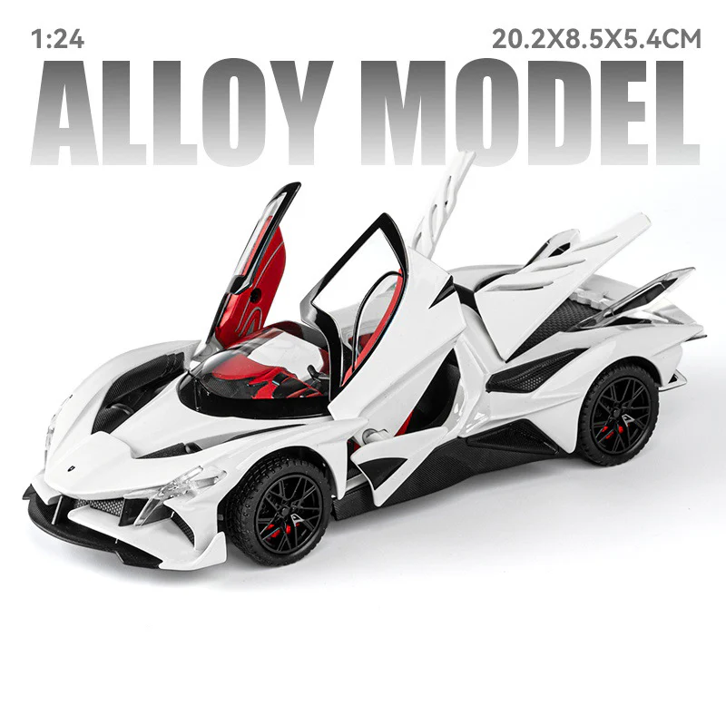 1:24 Apollo EVO IE Car Model Toy Pull Back Alloy Diecast Doors Opened Sound Light Miniature Vehicle Models