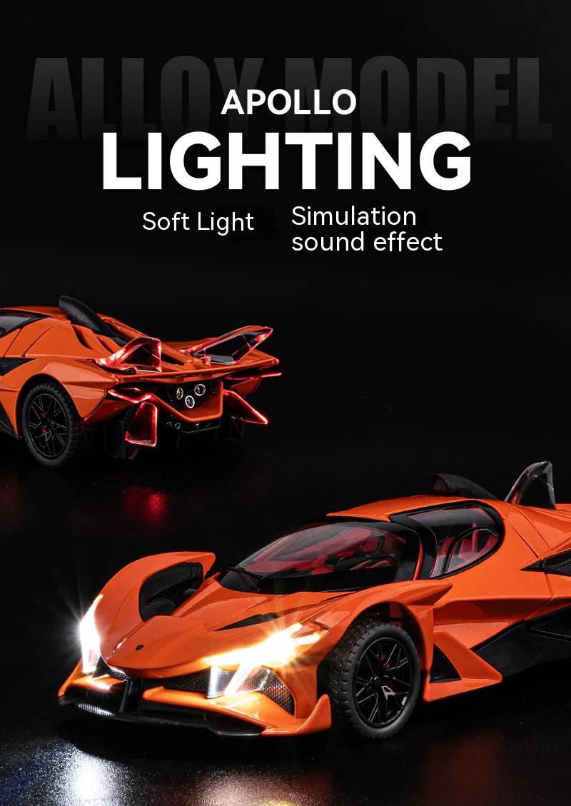 1:24 Apollo EVO IE Car Model Toy Pull Back Alloy Diecast Doors Opened Sound Light Miniature Vehicle Models - Image 7