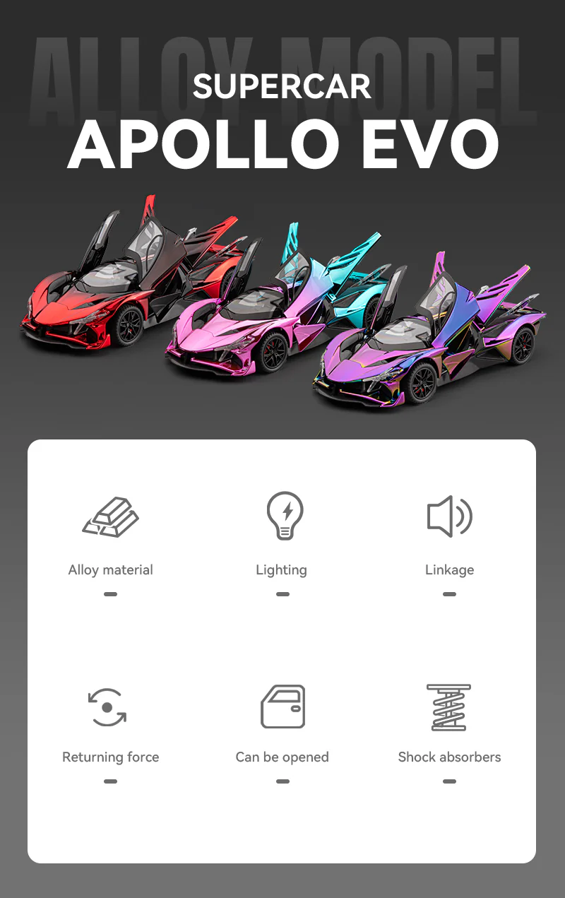 1:24 Apollo Project EVO Electroplated Alloy Sports Car Racing Model - Image 7