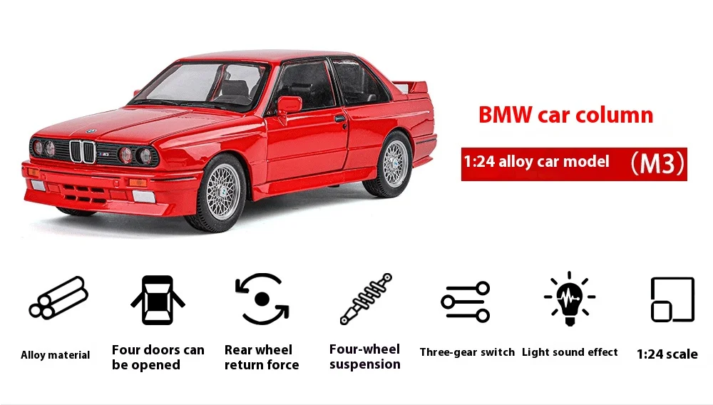1:24 BMW M3 1988 Diecast Alloy Street Car Mode  with Sound-Light & Pull-Back - Image 6