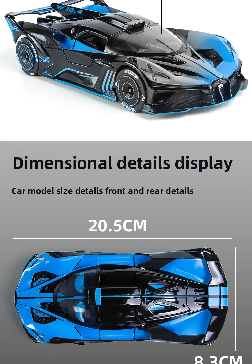 1:24 Bugatti Bolide Cool Alloy Model with Sound-Light, Open Door & Display - Image 10