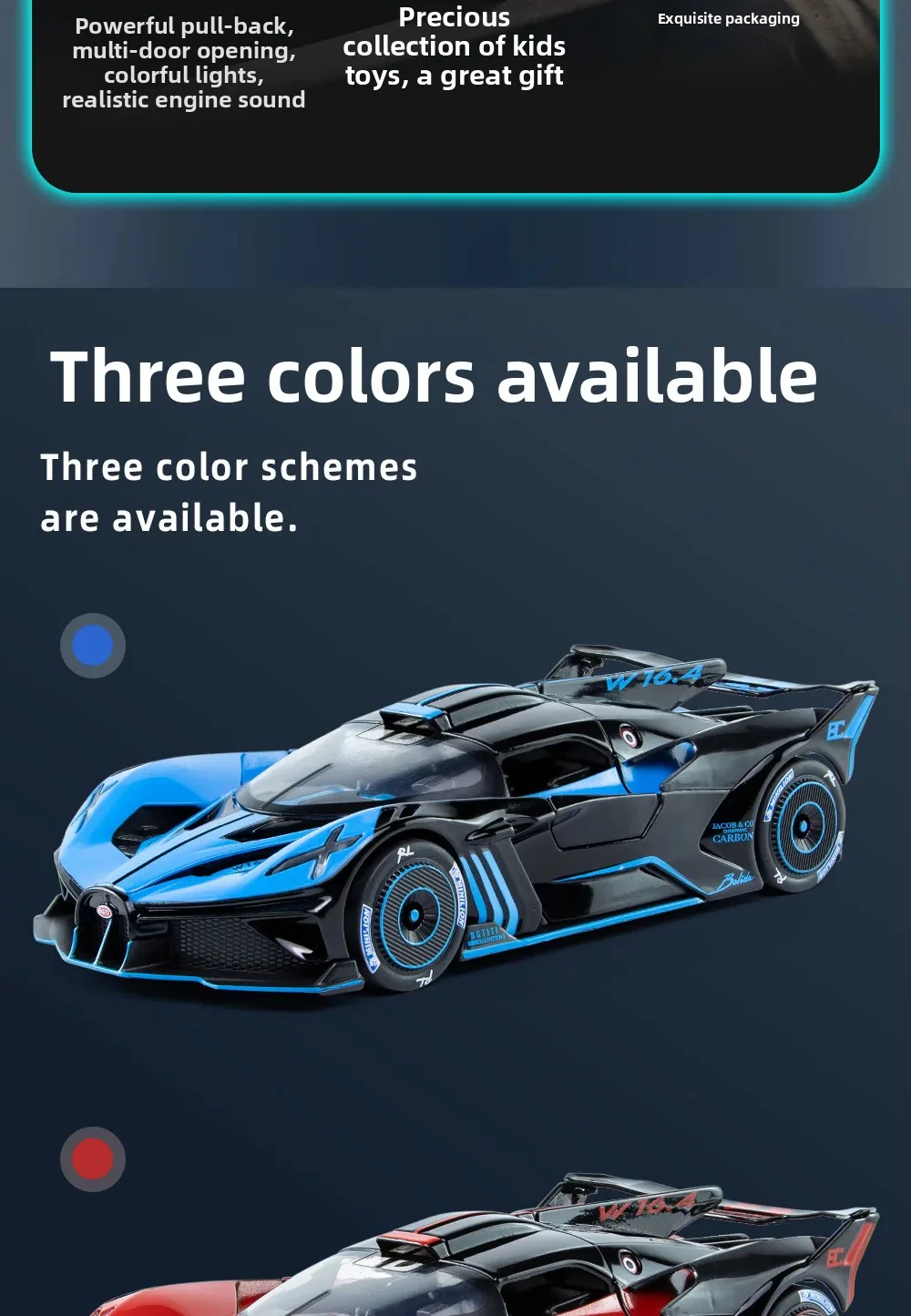 1:24 Bugatti Bolide Cool Alloy Model with Sound-Light, Open Door & Display - Image 7