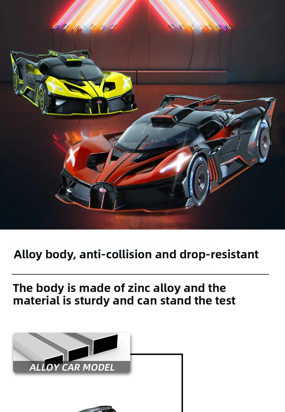 1:24 Bugatti Bolide Cool Alloy Model with Sound-Light, Open Door & Display - Image 9