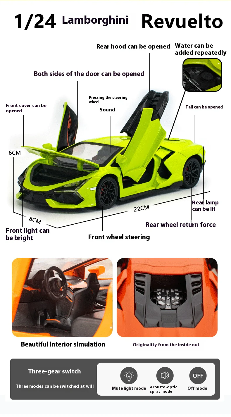 1:24 Lamborghini Revuelto Spray Version Alloy Diecast Car Model - Image 5