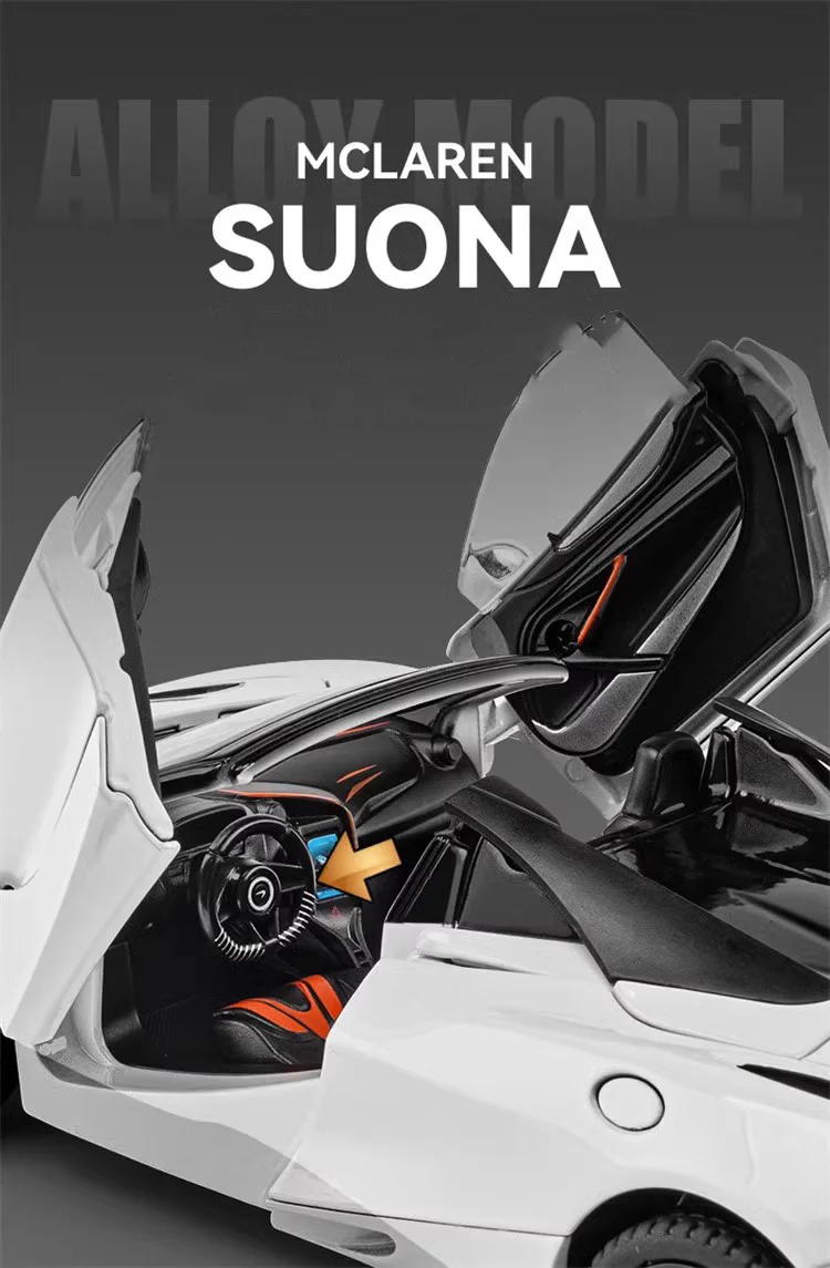 1:24 McLaren 720s Super Sportcar Alloy Model with Sound & Light, Miniature Presents - Image 5