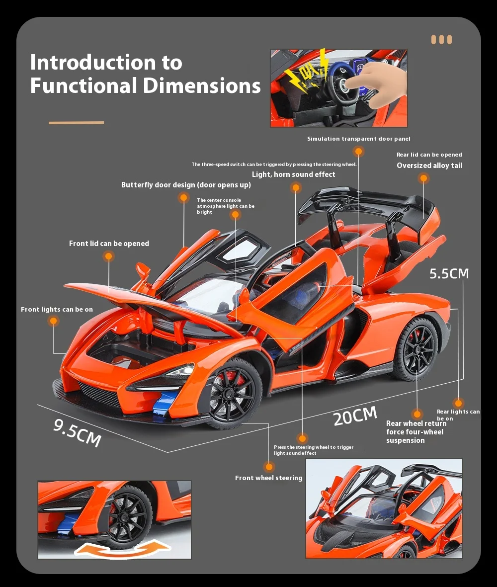 1:24 McLaren Senna Alloy Diecast Racing Model with Sound - Light - Image 5