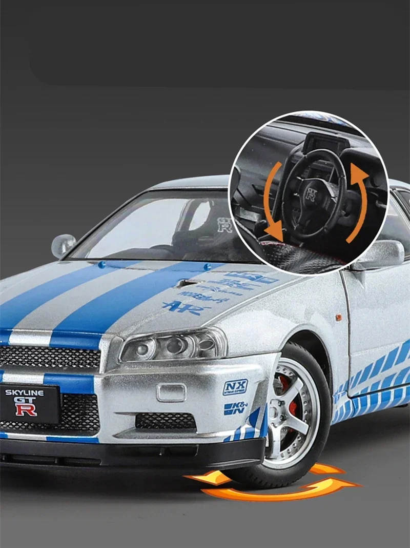 1:24 Nissan Skyline Ares GTR R34 Alloy Sports Car Model Diecasts Metal Racing Car Vehicles Model Sound and Light - Image 6