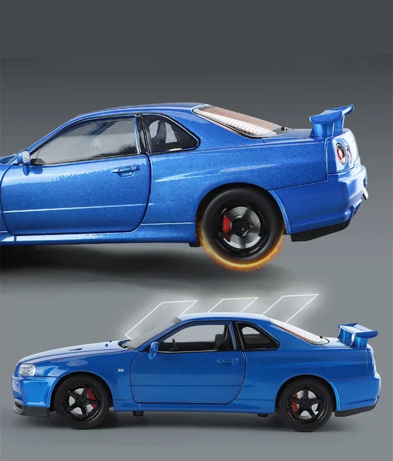 1:24 Nissan Skyline Ares GTR R34 Alloy Sports Car Model Diecasts Metal Racing Car Vehicles Model Sound and Light - Image 7