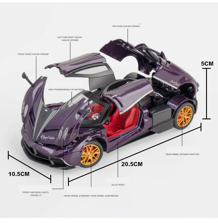 1:24 Pagani Huayra Alloy Model with Sound-Light - Image 7