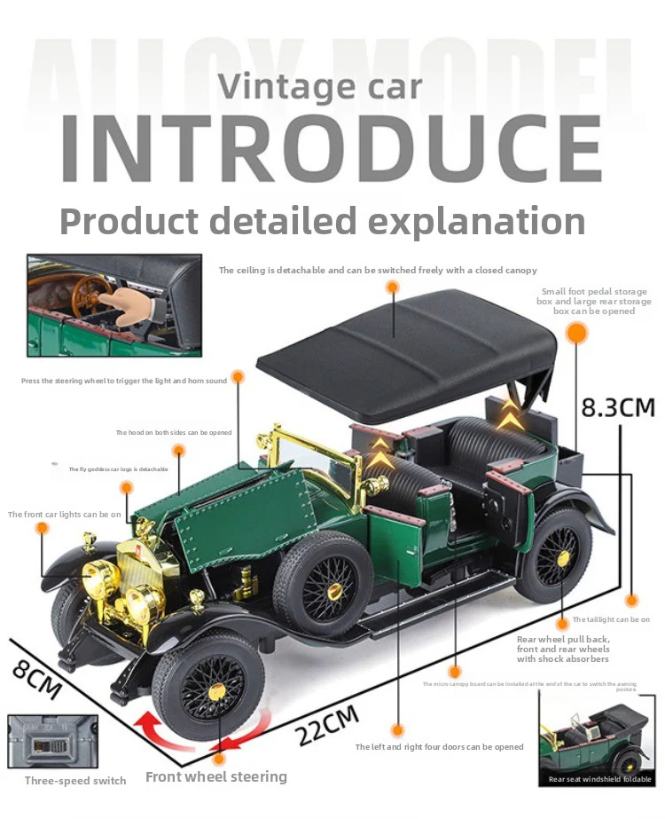 1:24 Phantom Vintage Alloy Model with Sound-Light & Pull-Back - Image 5