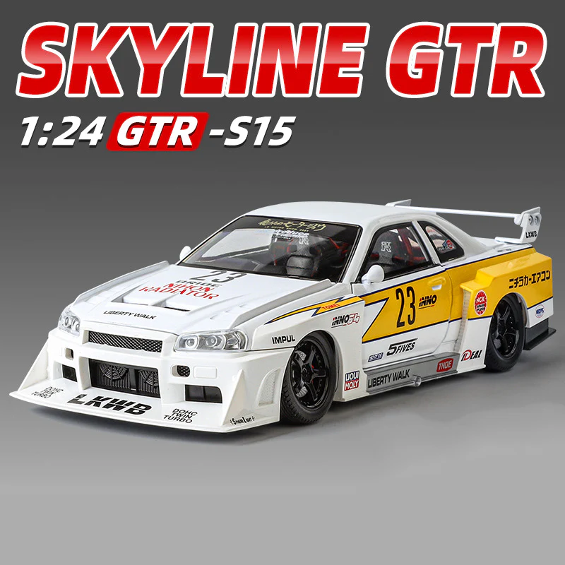 1:24 Scale GTR R34 Wide Body Alloy Model Decorate Sports Car With LED Lights Engine Sound Effects Diecast - Image 2