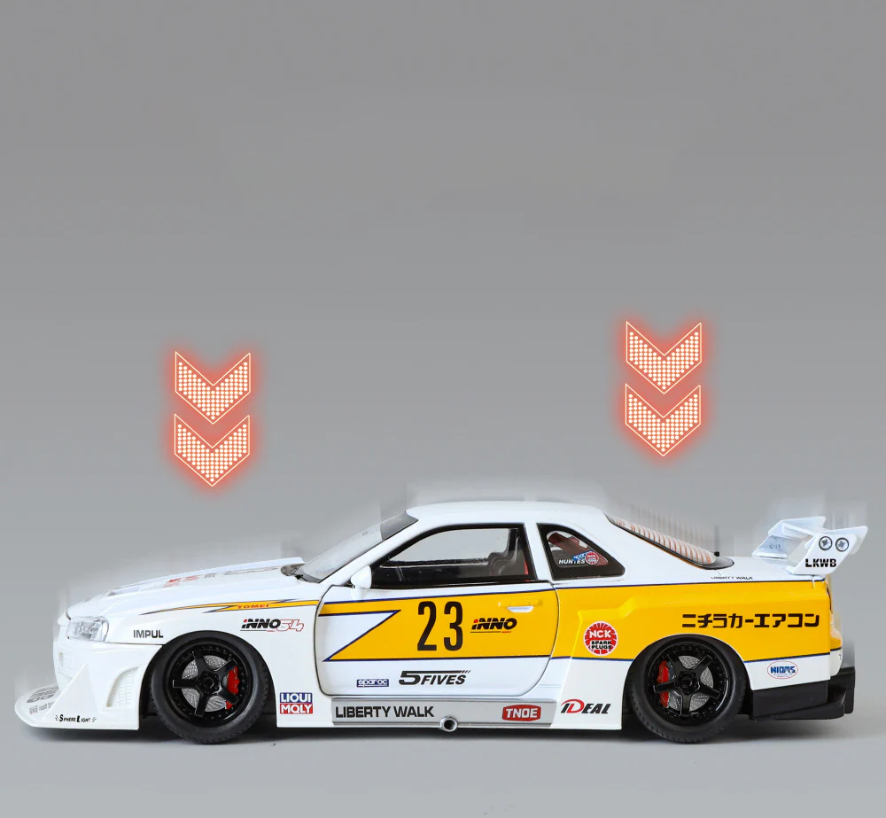 1:24 Scale GTR R34 Wide Body Alloy Model Decorate Sports Car With LED Lights Engine Sound Effects Diecast - Image 5
