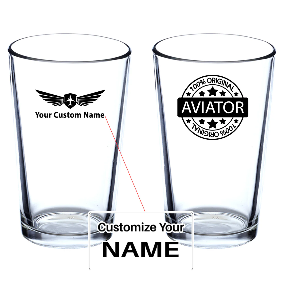 %100 Original Aviator Designed Beer & Water Glasses