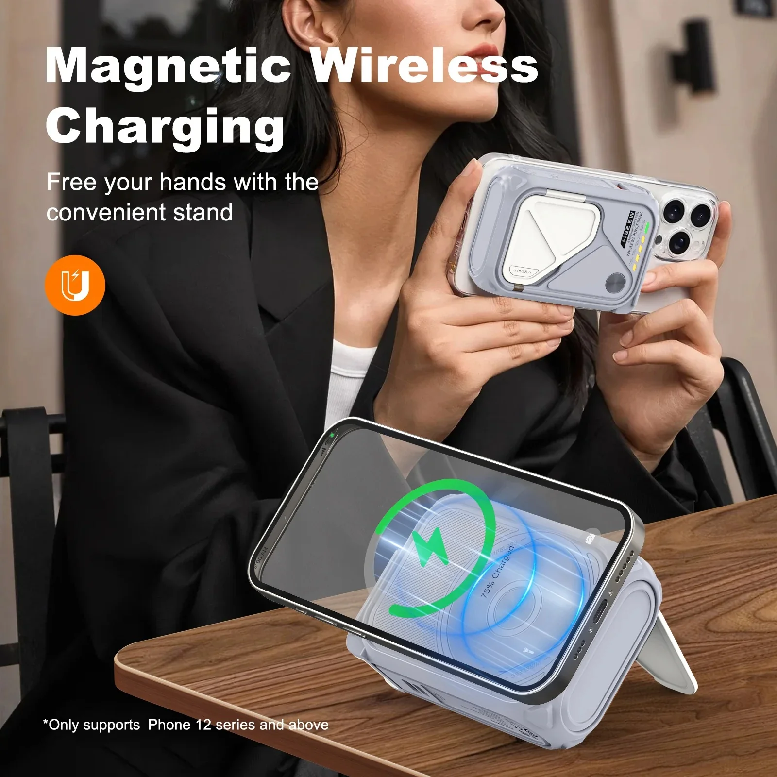 10000mAh 22.5W PD Magnetic Wireless Power Bank: USB-C Detachable Cable, Phone Holder - Image 8