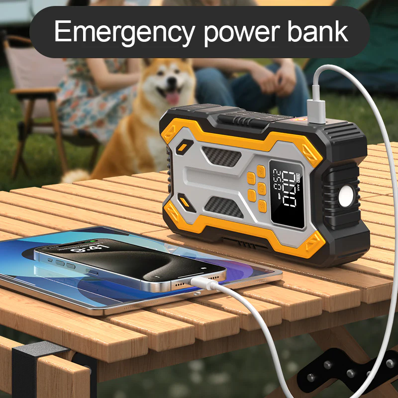 10000mAh 6000A Car Jump Starter: Air Compressor, LCD Screen - Image 2
