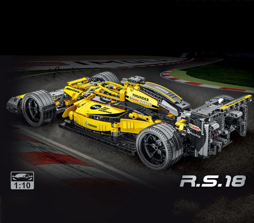 1084Pcs F1 Formula One Racing Car Yellow For RC Building Blocks Car Model - Image 5