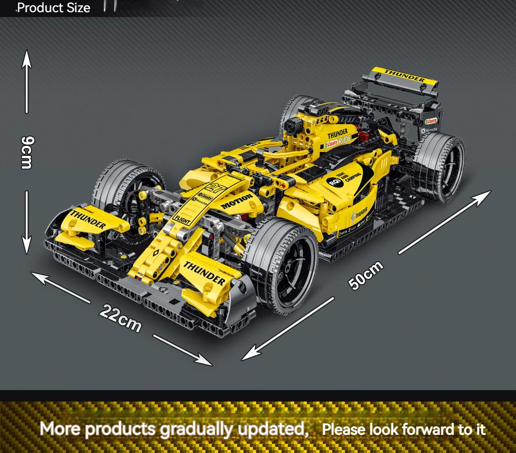1084Pcs F1 Formula One Racing Car Yellow For RC Building Blocks Car Model - Image 7