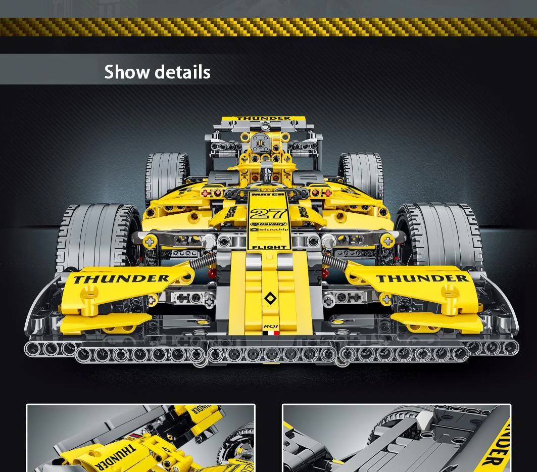 1084Pcs F1 Formula One Racing Car Yellow For RC Building Blocks Car Model - Image 9