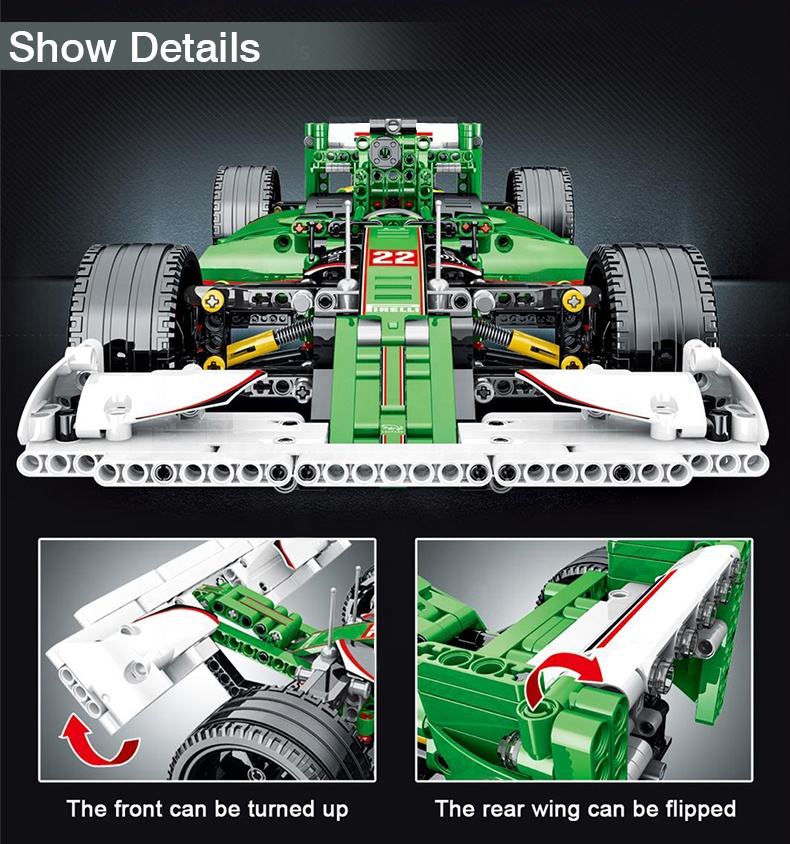 1099Pcs Green Formula Racing For RC Building Blocks Car Model - Image 4