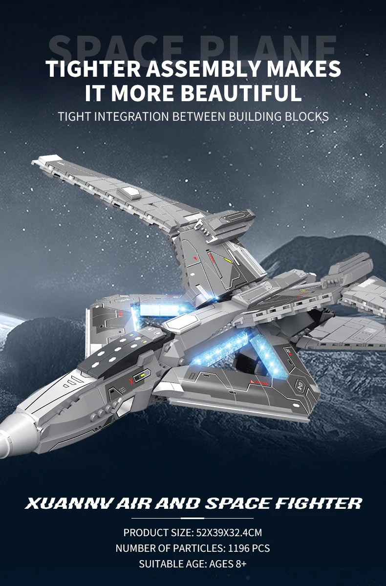 1196pcs Xuan Nv Stealth Fighter Future Military Technical Building Blocks - Image 4