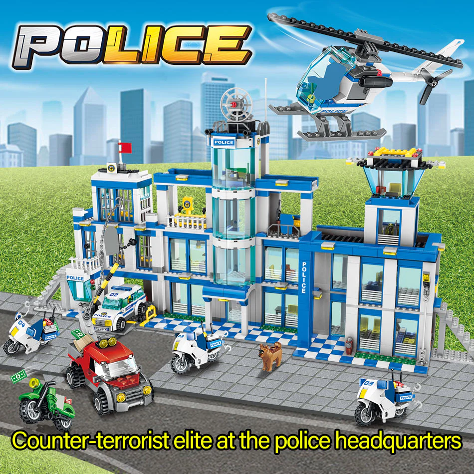 1397pcs City Police Station Building Blocks Helicopter Car SWAT Prison Figures Bricks Educational - Image 9