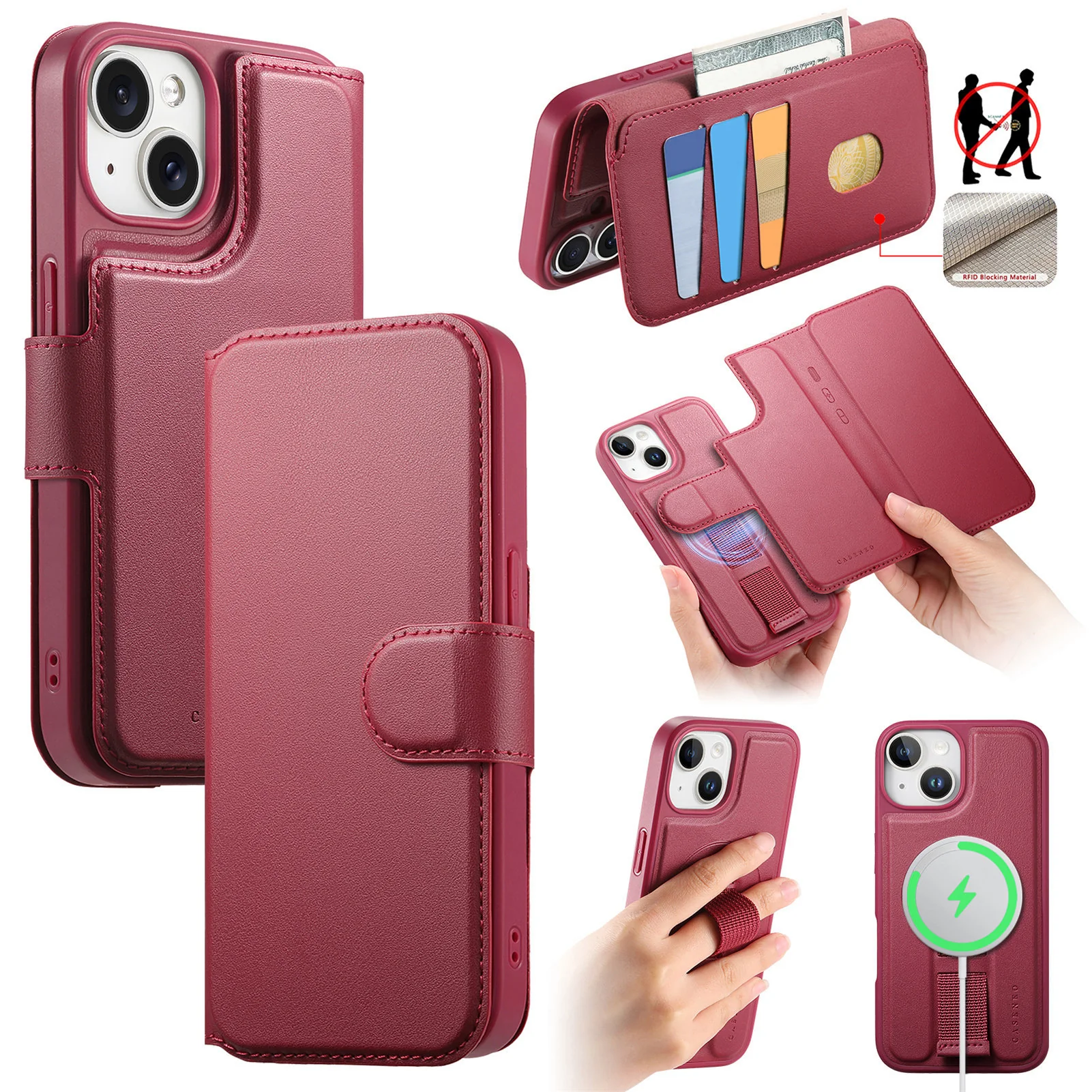 2 in 1 Detachable Magnetic Leather Wallet Case for iPhone with MagSafe - Image 17