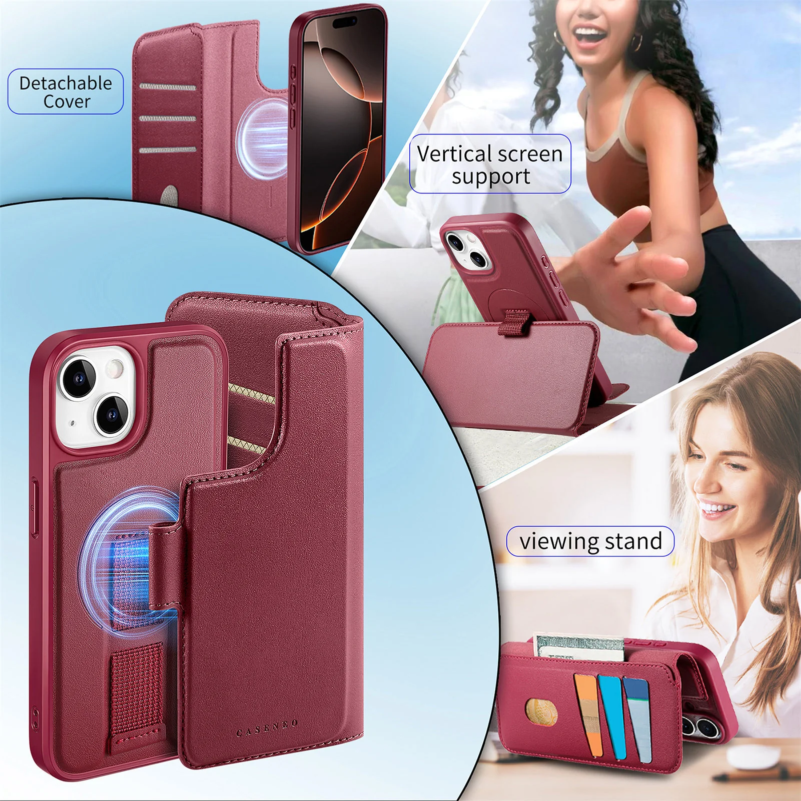 2 in 1 Detachable Magnetic Leather Wallet Case for iPhone with MagSafe - Image 28