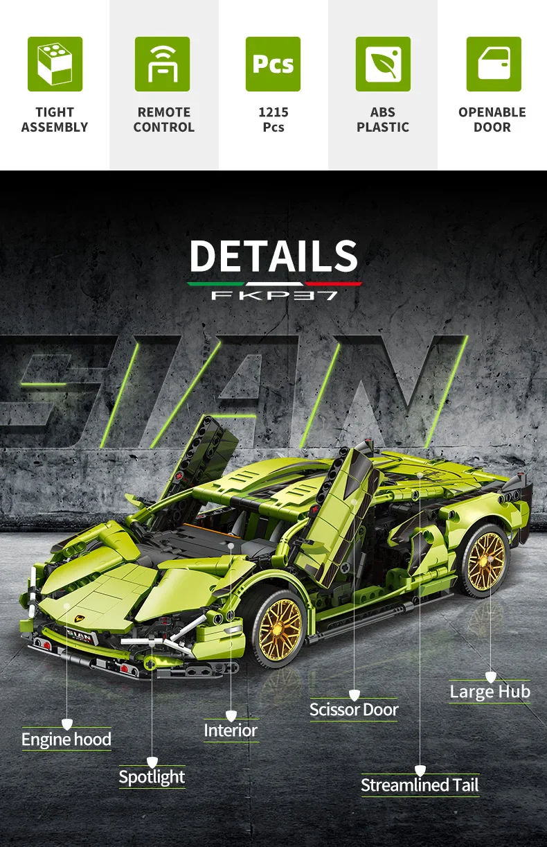 3600+Pcs Super Speed Lamborghinis Sports Car For RC Building Blocks Car Model - Image 10