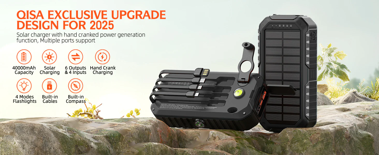 20000mAh Solar Power Bank: 4 Built-in Cables, Hand Crank, 6 Outputs/4 Inputs - Image 11