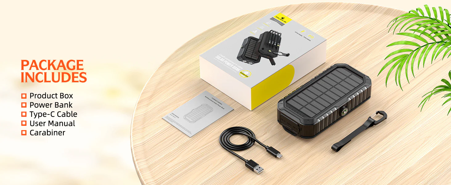 20000mAh Solar Power Bank: 4 Built-in Cables, Hand Crank, 6 Outputs/4 Inputs - Image 18
