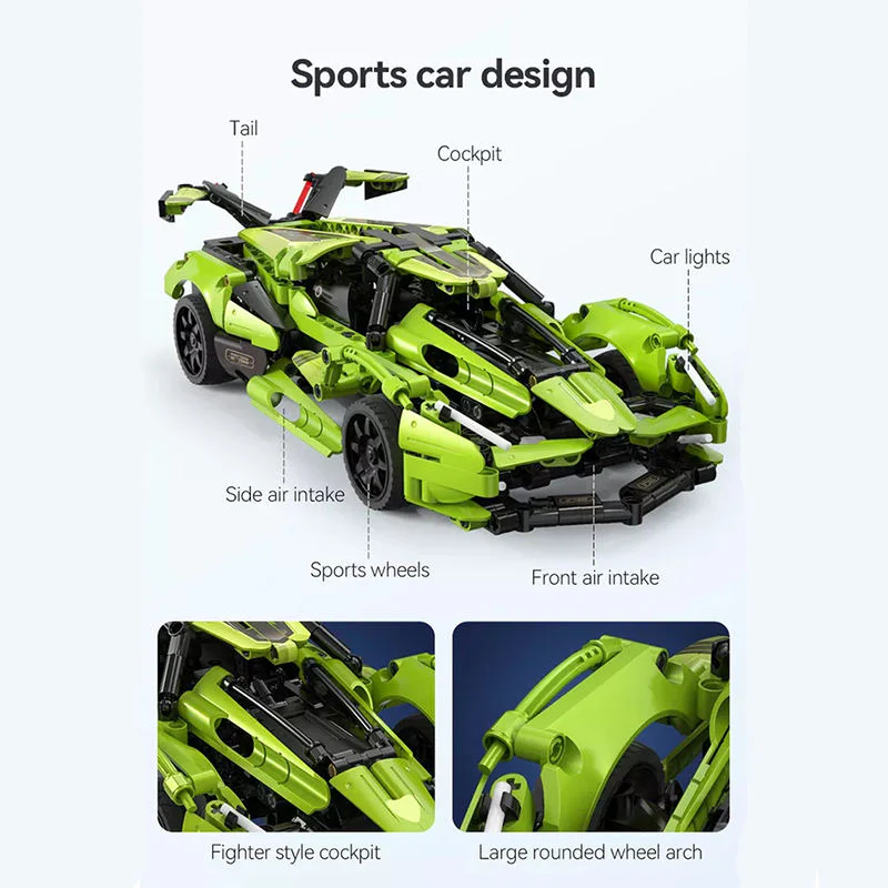 432Pcs Green Blade Sports Car For RC Building Blocks Car Model - Image 5