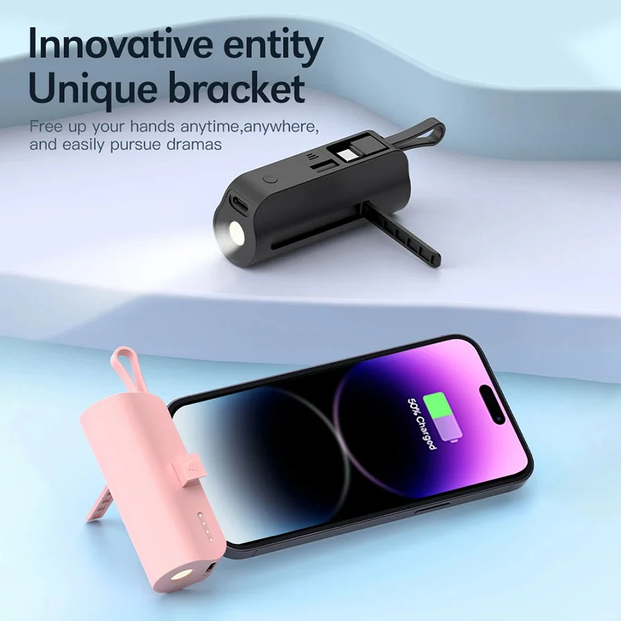 5000mAh Mini Mobile Charger: Built-in Cable/LED Light - Image 10
