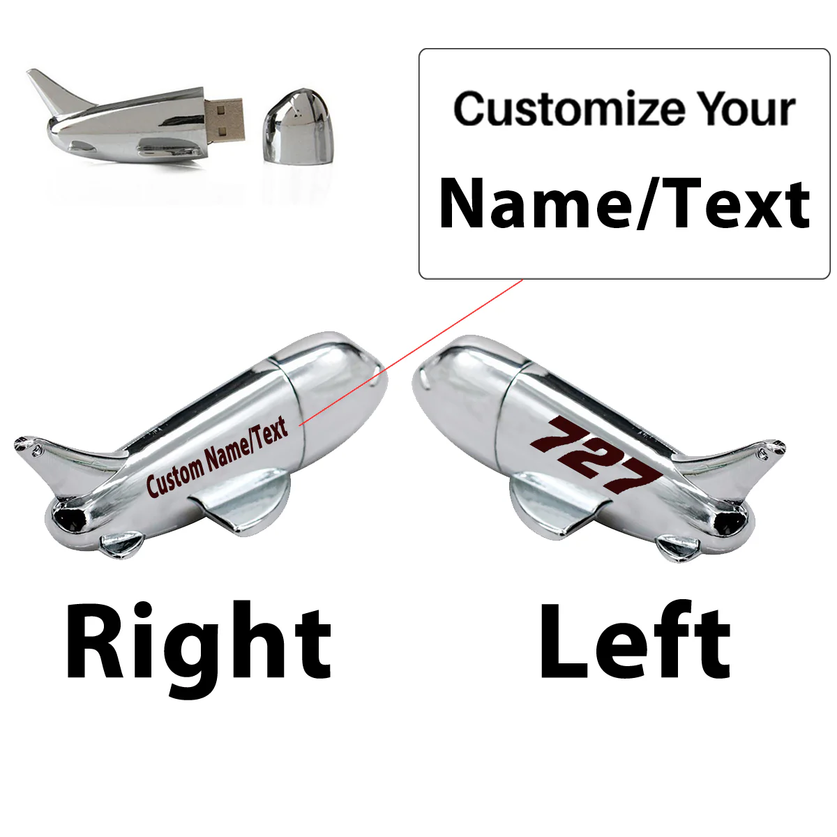 727 Flat Text Designed Airplane Shape USB Drives