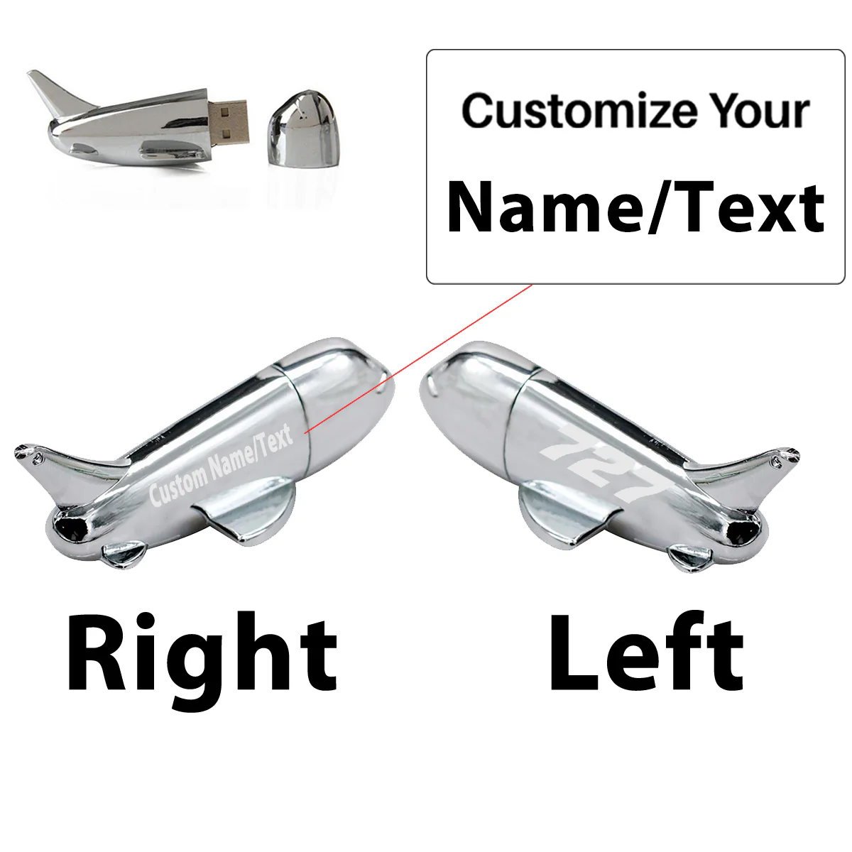 727 Flat Text Designed Airplane Shape USB Drives - Image 3