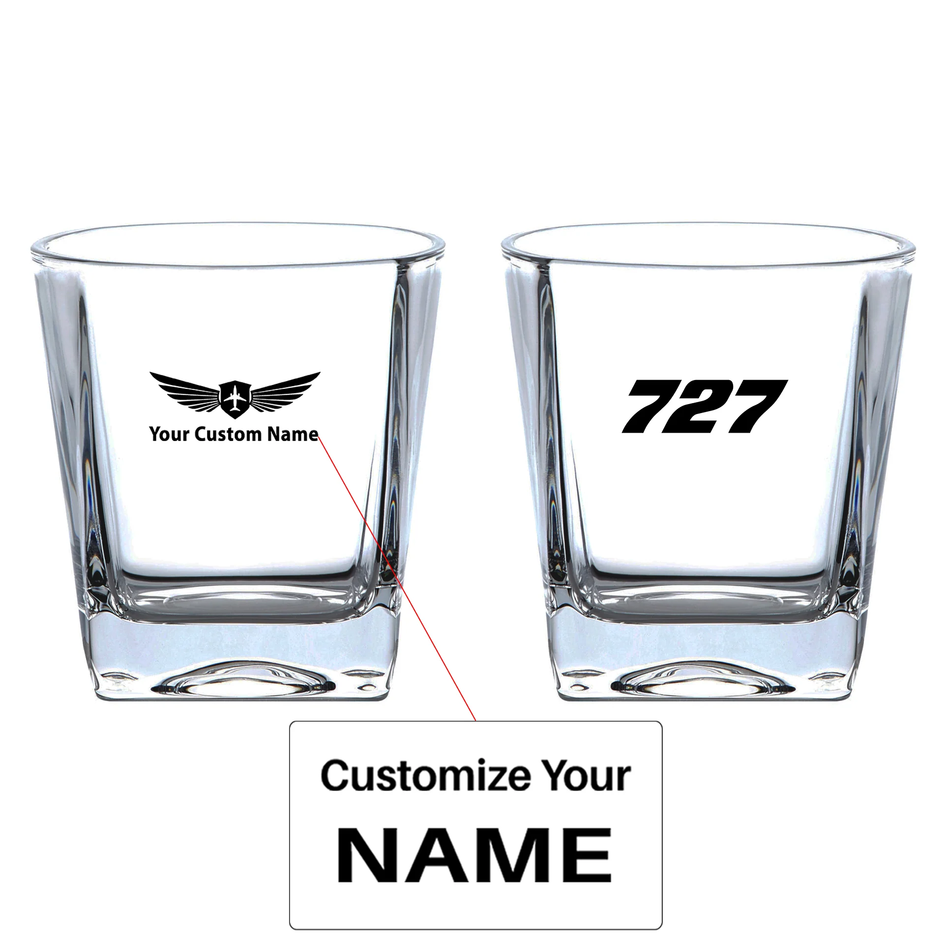727 Flat Text Designed Whiskey Glass