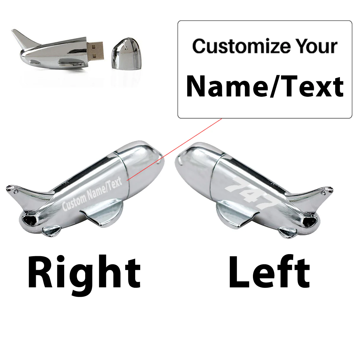 747 Flat Text Designed Airplane Shape USB Drives - Image 3