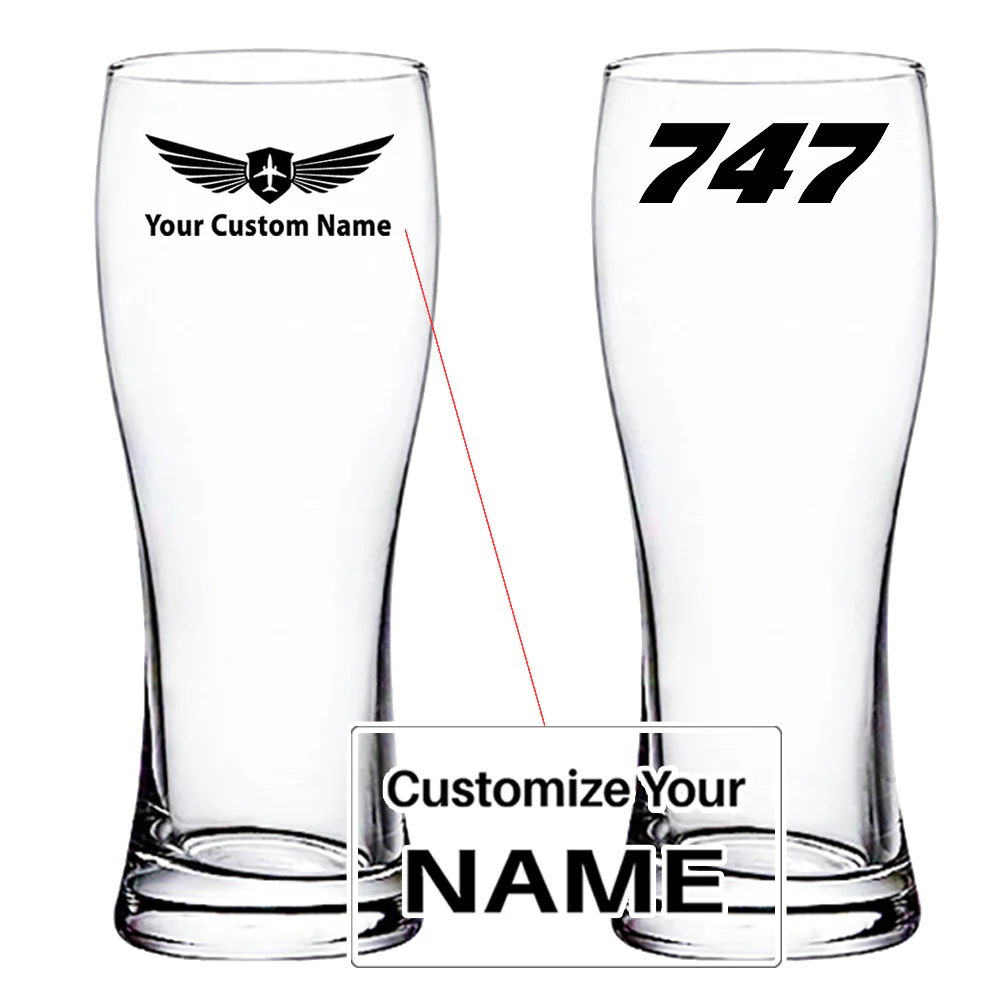 747 Flat Text Designed Pilsner Beer Glasses