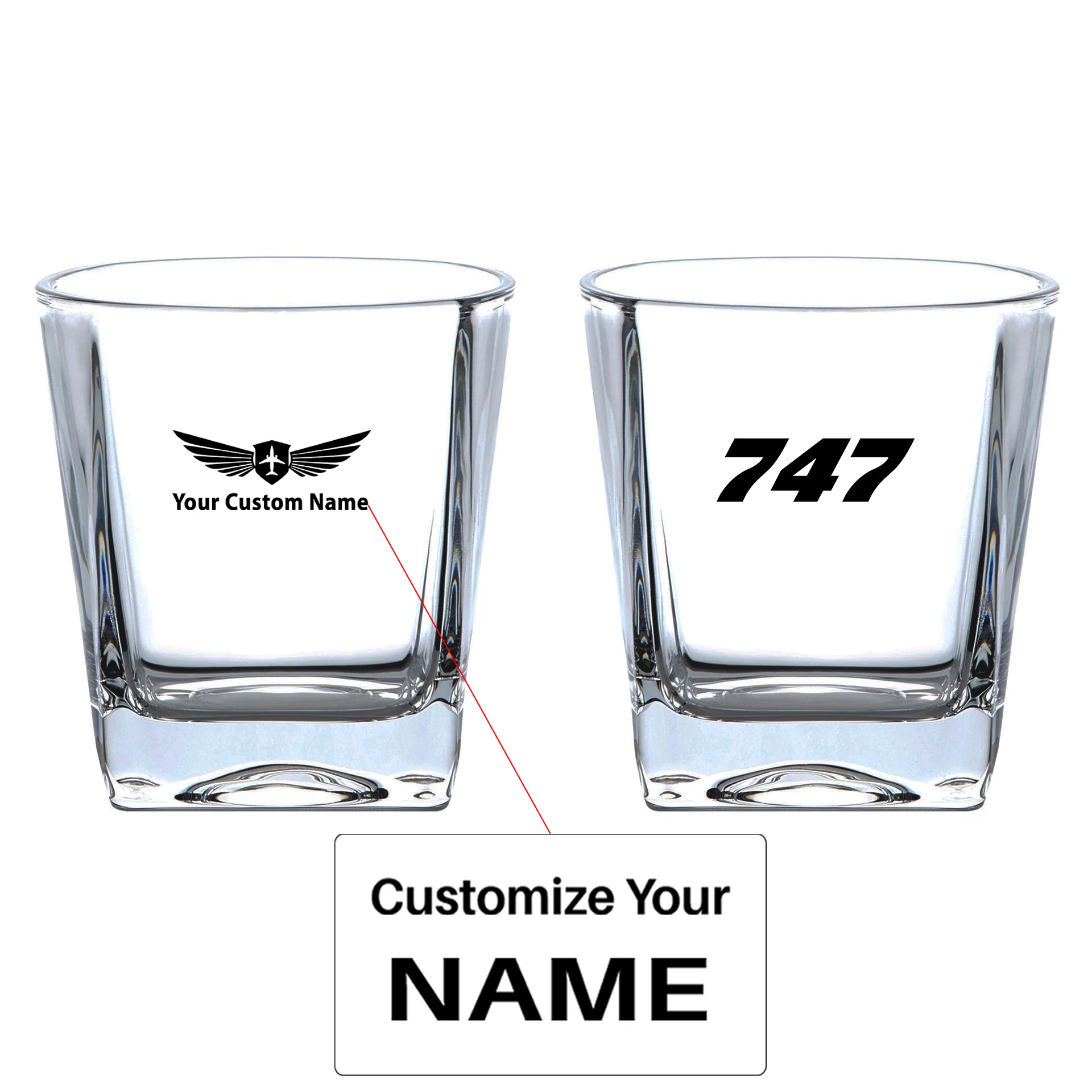 747 Flat Text Designed Whiskey Glass