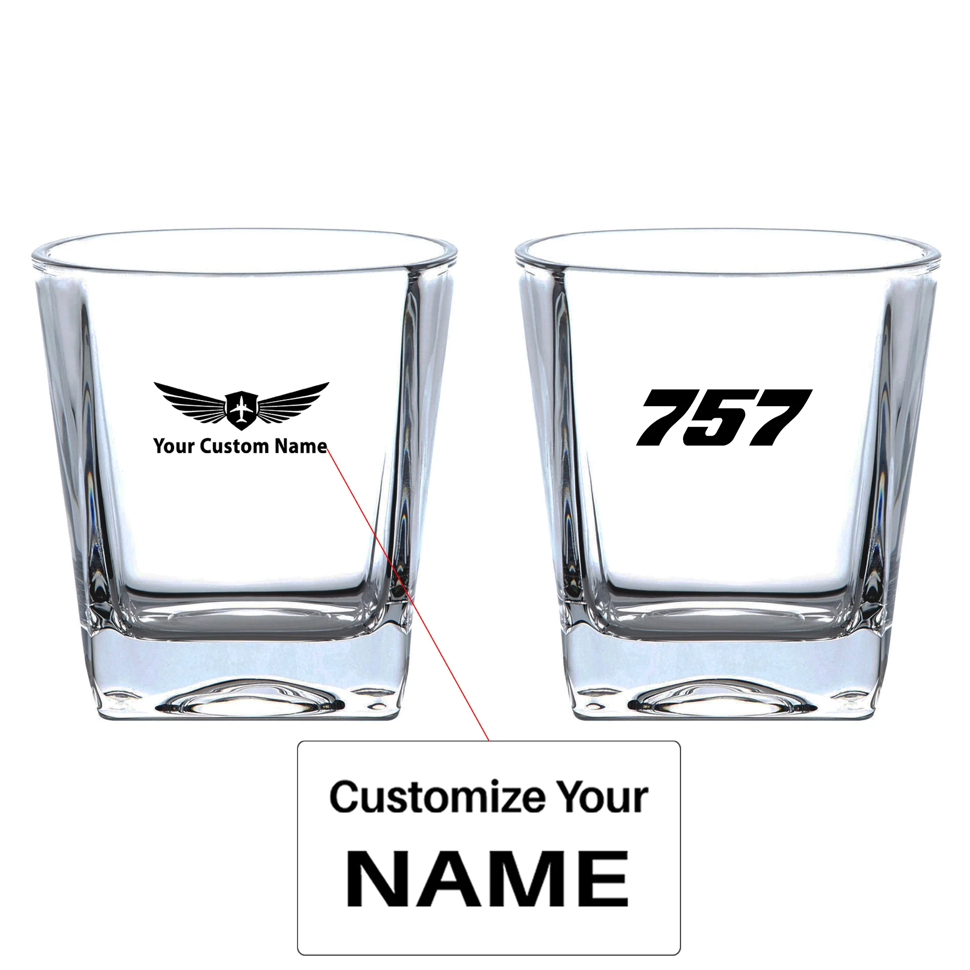 757 Flat Text Designed Whiskey Glass