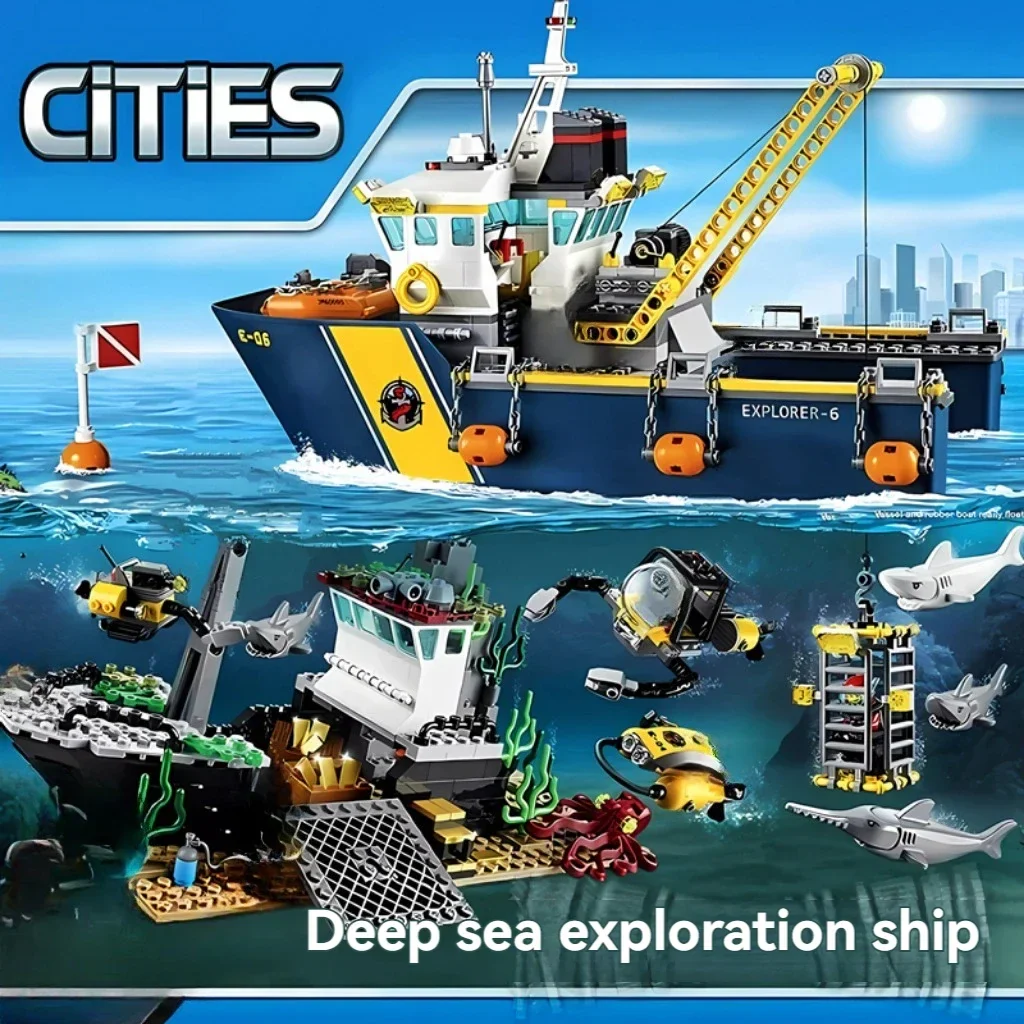 774pcs City Deep Sea Exploration Vessel Submarine Scuba Scooter Shipwreck Shark Building Block Toys Compatible With Model prese - Image 4