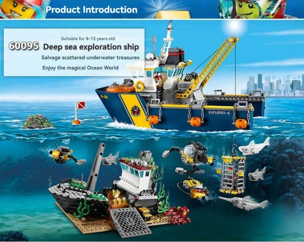 774pcs City Deep Sea Exploration Vessel Submarine Scuba Scooter Shipwreck Shark Building Block Toys Compatible With Model prese - Image 5
