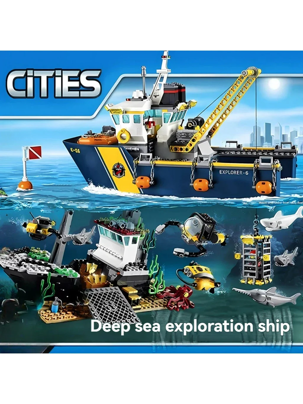 774pcs City Deep Sea Exploration Vessel Submarine Scuba Scooter Shipwreck Shark Building Block Toys Compatible With Model prese - Image 6