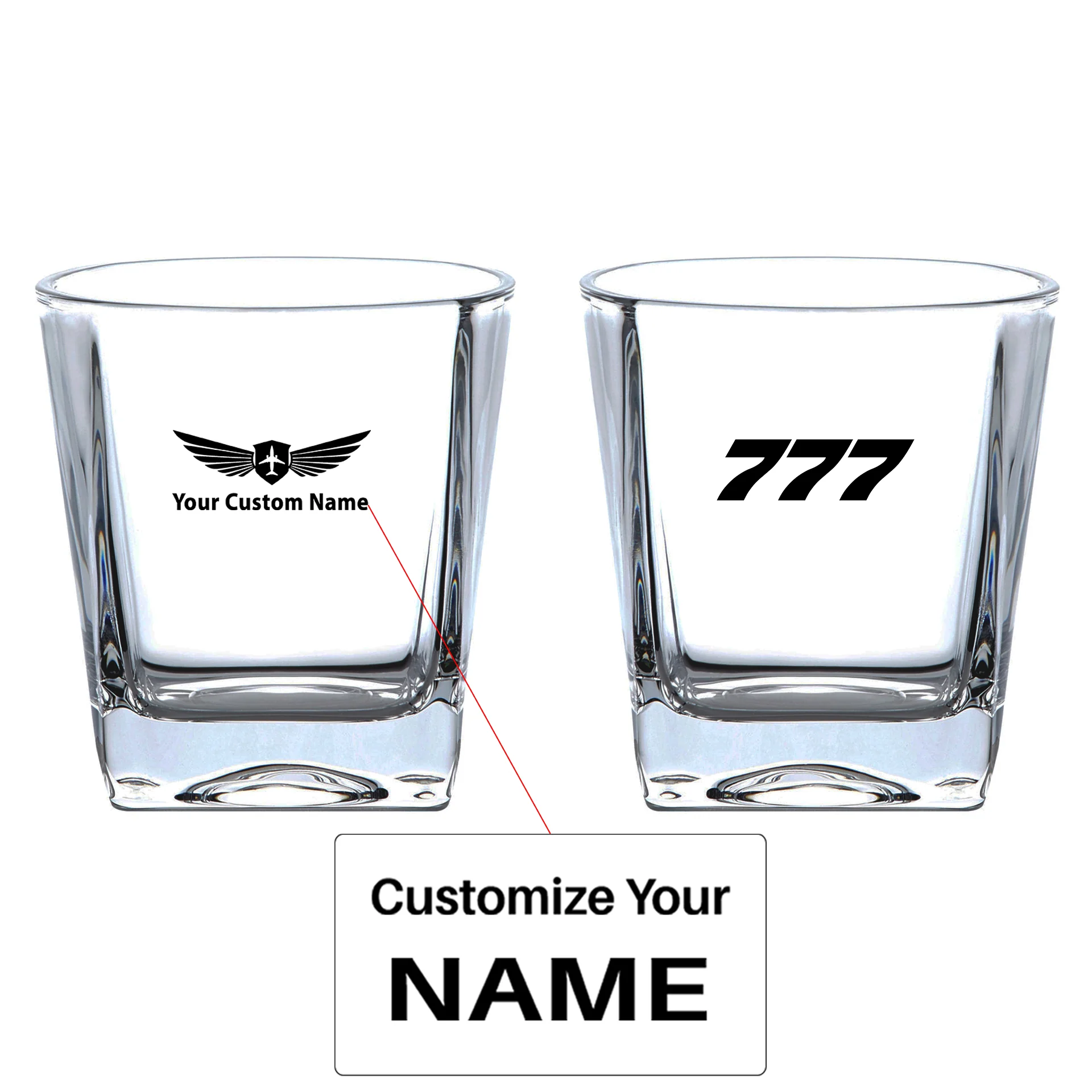 777 Flat Text Designed Whiskey Glass